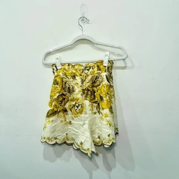 Zimmermann Aliane Scallop High Waisted Paperbag Short Amber Floral Womens Size 0 - Picture 4 of 6